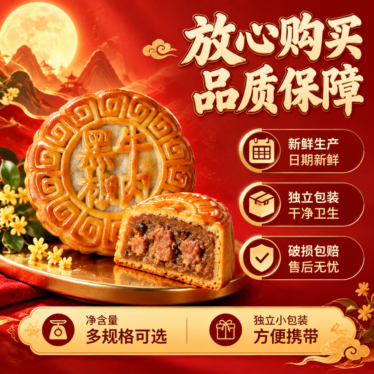 [主图-6] 黑椒牛肉月饼服务承诺规格图，核心任务是打消购买顾… - 图片创意预览