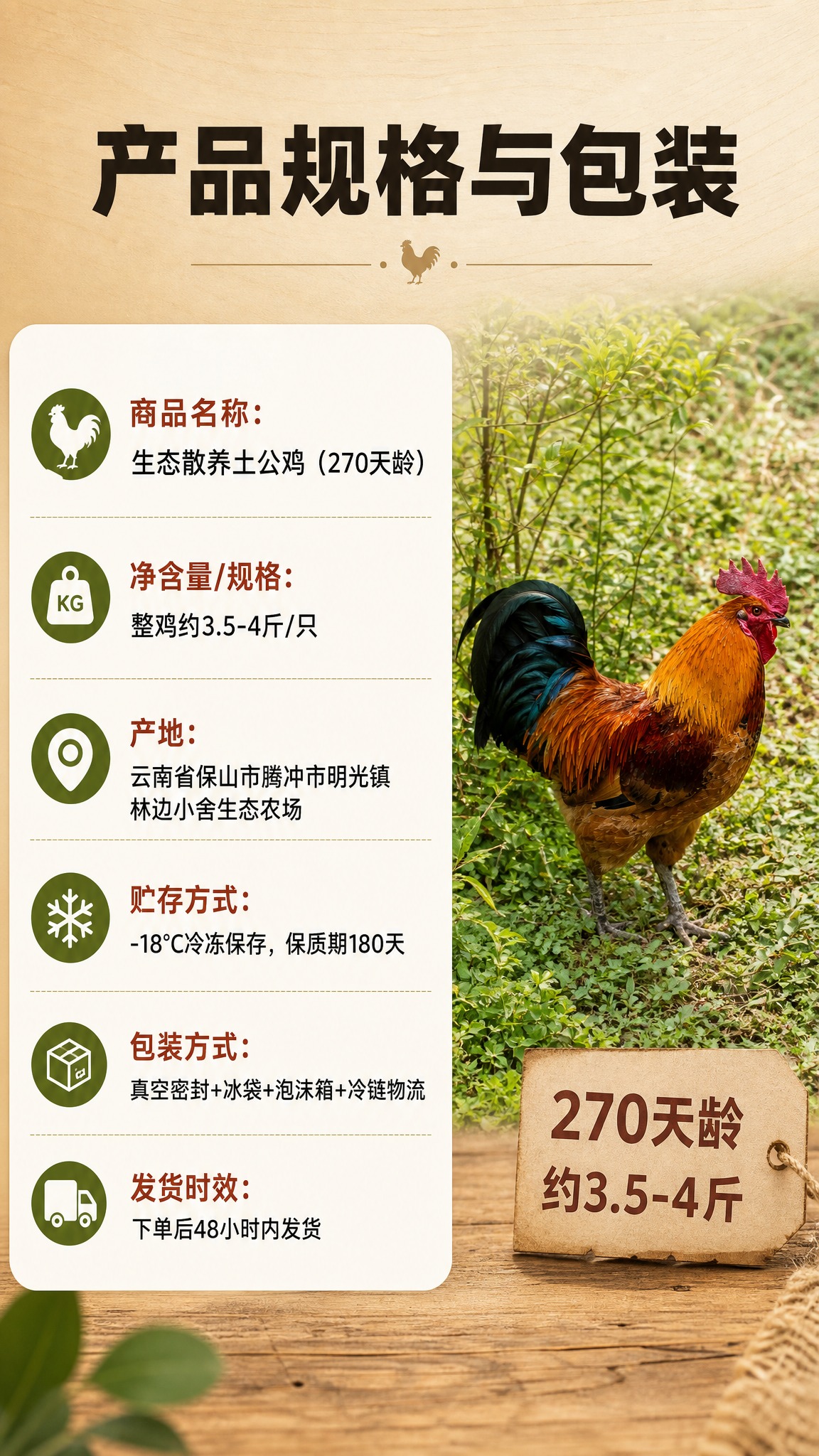 [商品] 使用【图2】草丛中单只红棕色土公鸡作为产品参考图；保… - 图片创意预览