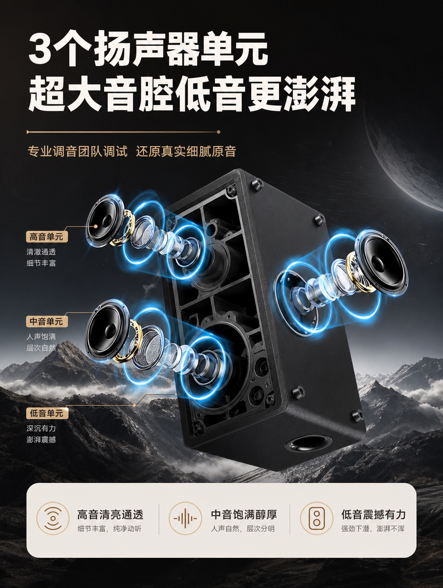 [商品] 使用【图8】黑色音响内部3扬声器结构展示图；保留产品… - 图片创意预览