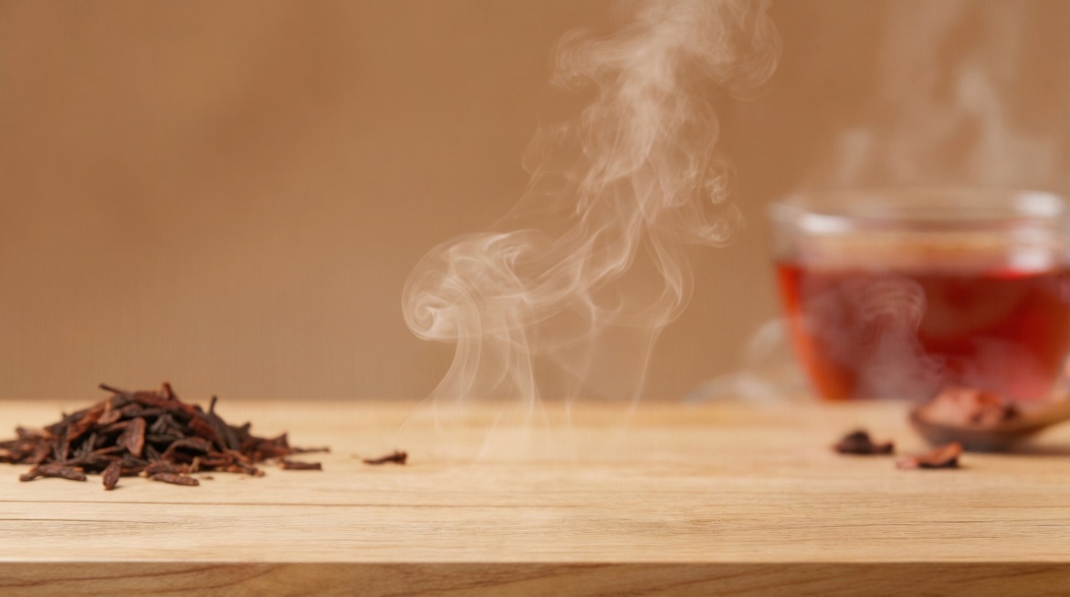 简约风格电商横版海报，仅保留木质、红茶和沐浴元素，去掉所有产品瓶子，整体高清简洁，暖色调搭配，600分辨率，1500x900mm尺寸预览效果