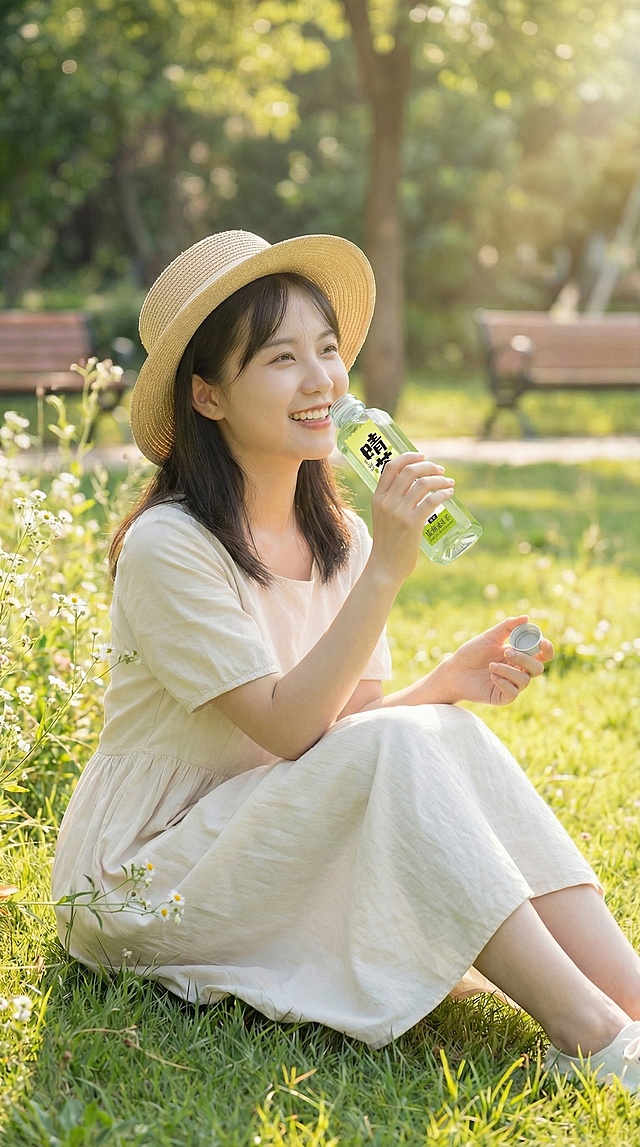 「图片1」人物打开瓶盖，愉快地喝起来