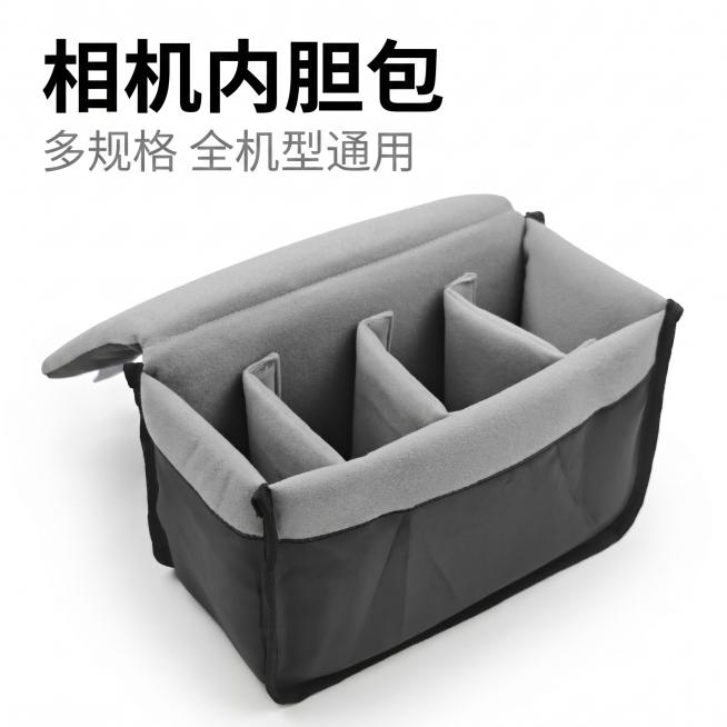 [主图-1] 相机内胆包产品首图，展示整体外观。
[氛围风格] 简约商务风格，简洁干净专业
[画质] 商业摄影质感，光线均匀柔和通透，产品清晰真实，画面干净高级，画质细腻，2k分辨率，文字清晰锐利
[预览效果