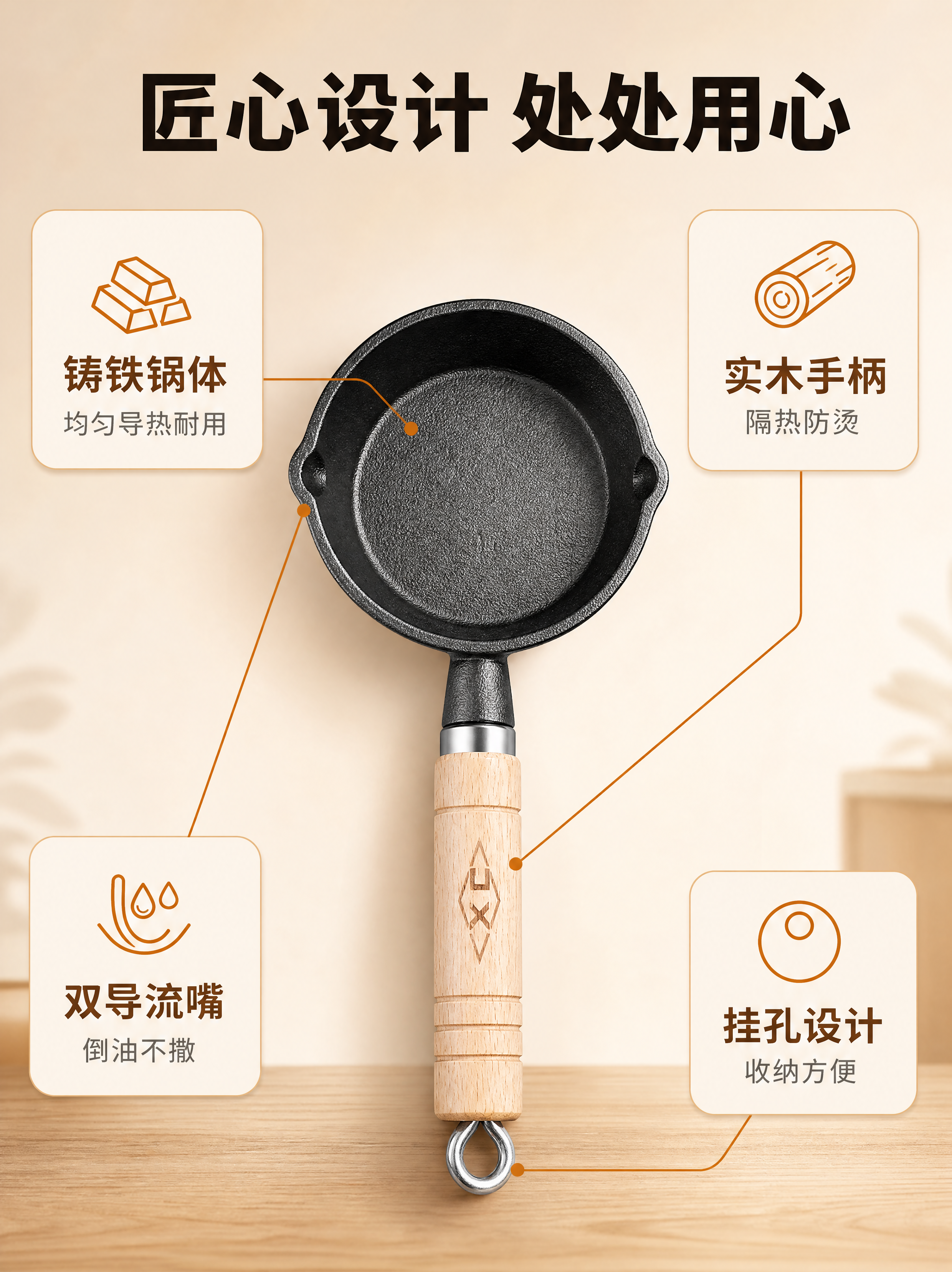 [商品] 使用【图1】铸铁木柄迷你小煎锅；保留黑色铸铁磨砂锅体… - 图片创意预览