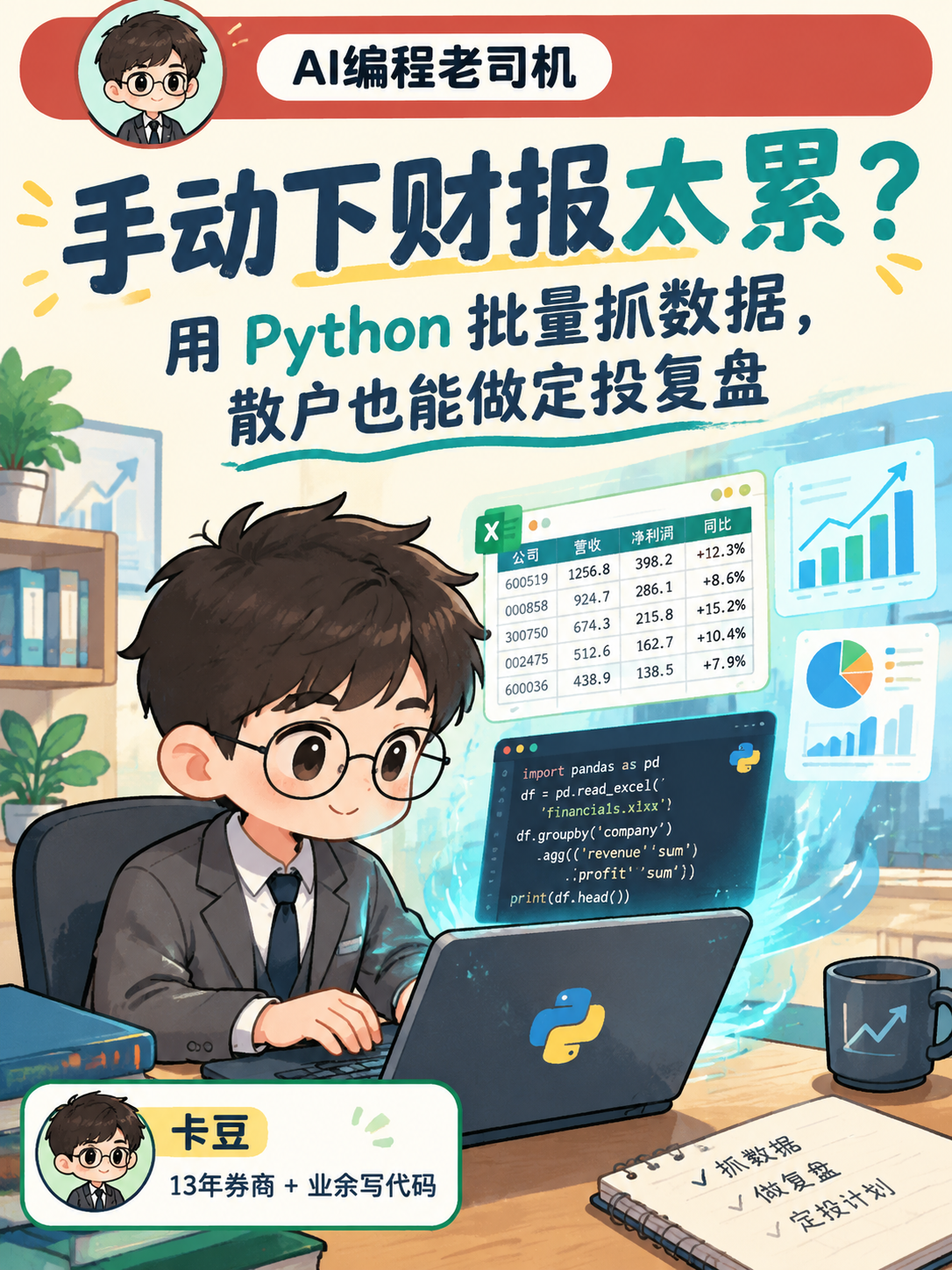 小红书竖版图文封面，Q版卡通风。顶部红色横栏，左侧是Q版戴圆框… - 图片创意预览