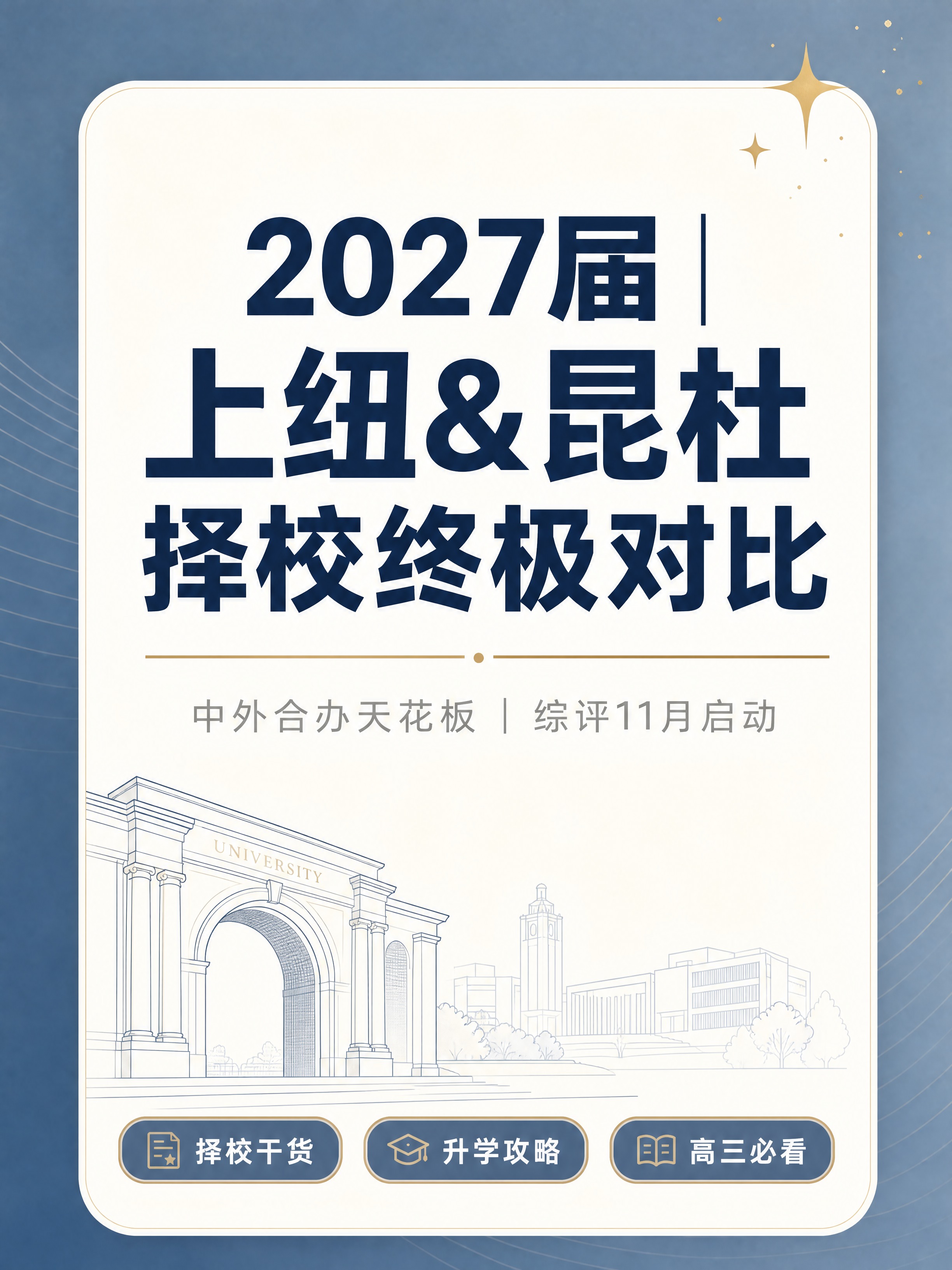 小红书图文封面，高级升学干货风，雾霾蓝+米白+金色点缀配色，3… - 图片创意预览