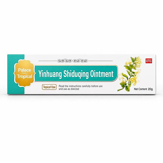 [Main Image 1] Yinhuang Shiduqing Ointment product front display for Amazon cross-border e-commerce.
[Atmosphere Style]: Standard professional, clean and compliant style, in line with Amazon aesthetic.
[Quality]: Commercial photography texture, soft and even light, clear product details, high definition, true color reproduction.
[Elements]: Silver-yellow boxed ointment, product is centered, occupies 85% of the picture, background is pure white #FFFFFF. Keep the appearance, structure, color and texture of the product consistent with the original image. Replace all Chinese text on the product packaging with English, keep the font and layout unchanged, the replaced English text is clear and readable. Upper left corner retains the brand logo, text is also changed to English. All text on the picture is English, no Chinese characters allowed. Product packaging has the text "Yinhuang Shiduqing Ointment", "Net Content: 20g".
[Light and shadow]: Soft studio light, uniform exposure, clear outline, soft shadow at the bottom of the product, natural layering.
[Color matching]: Pure white background, main color of the product box is white, with green and gold decoration, color coordination.
[Perspective composition]: Head-on flat view, the product is completely in the frame, no cropping, focus on the product.
[Text layout]: No additional marketing text except for the product's own text and brand logo, in line with Amazon's main image specification.
[Proportional resolution]: 1:1 ratio, 800x800 resolution, 2K resolution, text is clear and recognizable, ultra high definition.
[Negative prompt]: Deformation, watermark, text confusion, blurred product picture, messy background, Chinese characters, false modification, additional marketing information, exaggerated propaganda words.