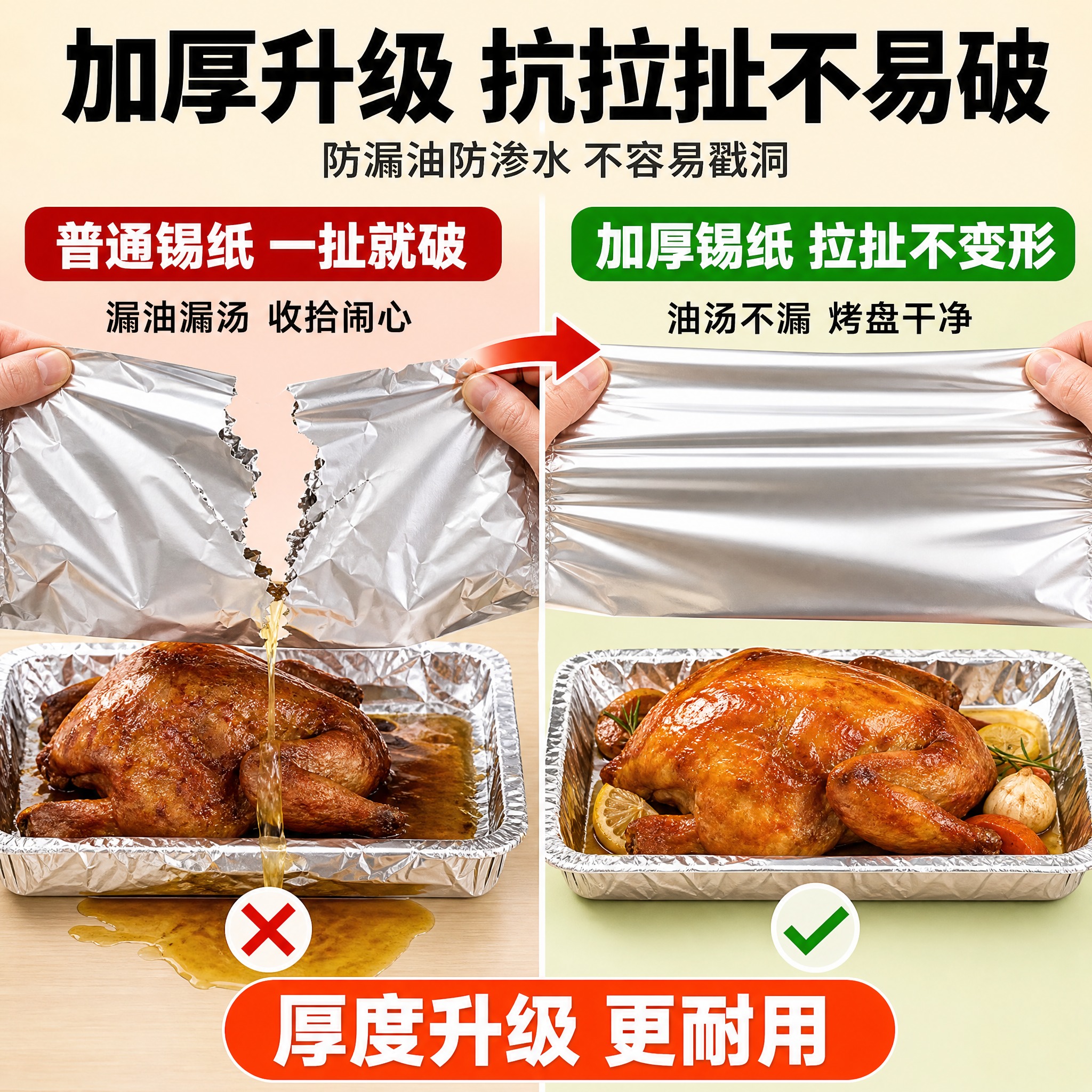 [主图-2] 加厚防漏油效果对比图，直击锡纸太薄一扯就破、漏油… - 图片创意预览
