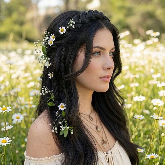 将右侧的发带戴在左侧女子的头上