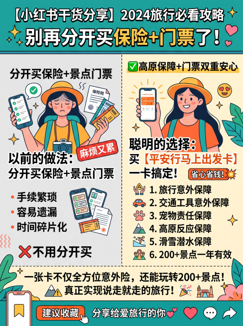 现在有一款产品是买保险送文旅年卡，名称是平安行马上出发卡，含旅行意外伤害保障、交通工具意外、宠物责任、高原反应意外伤害、滑雪、潜水等保障，文旅年卡是云贵川渝陕甘青藏200家景点门票一年内有效，价格是3预览效果