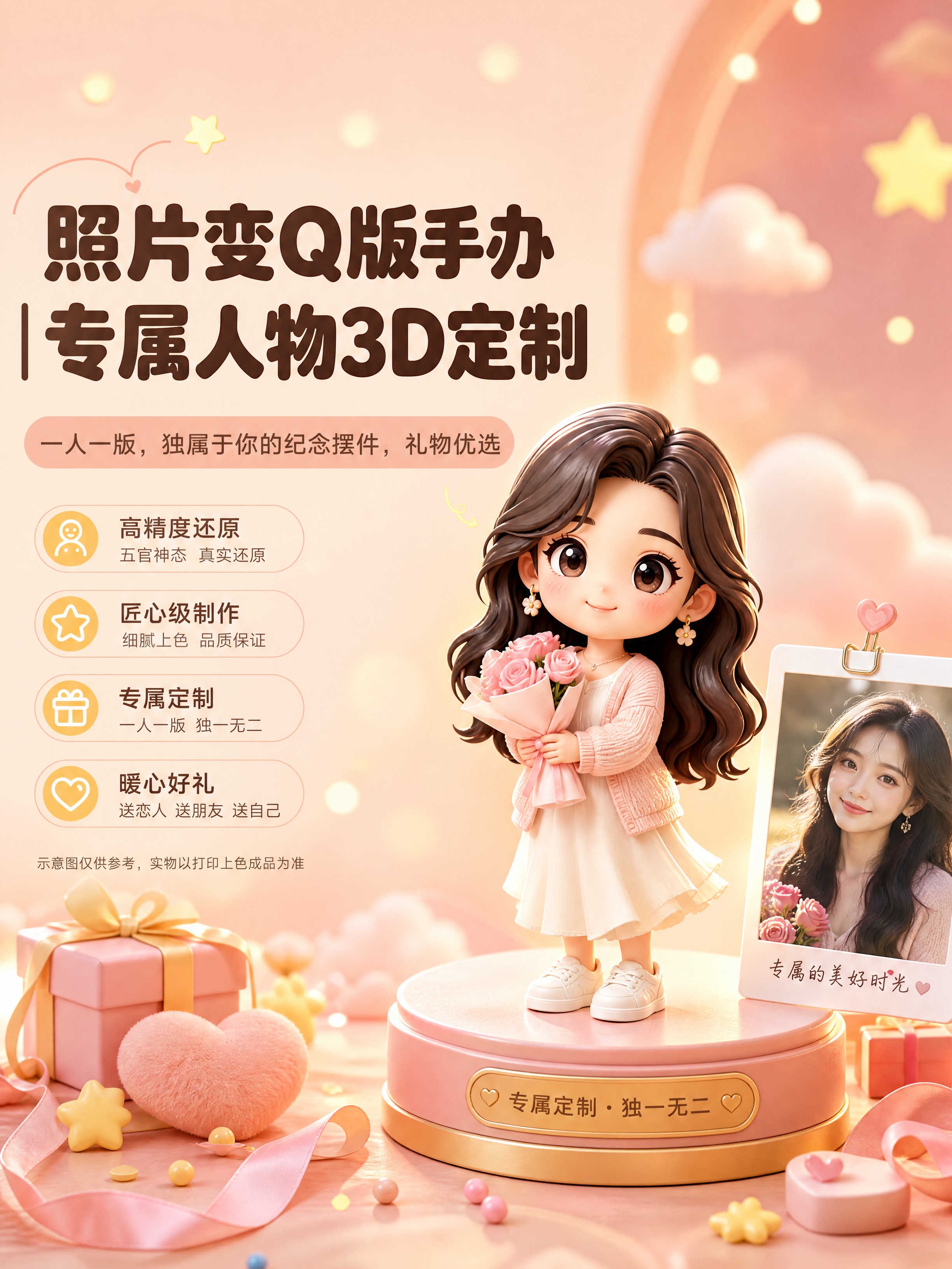 [商品] Q版3D手办定制服务，展示一个可爱Q版人物手办成品，… - 图片创意预览