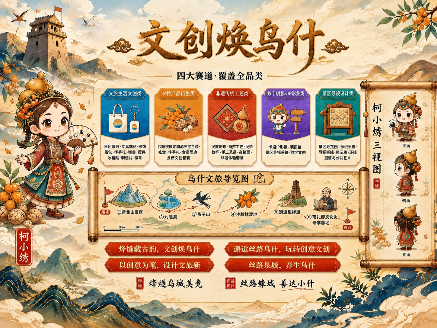 将海报最顶部的主标题文字修改为《文创焕乌什》，保持原有的国潮书… - 图片创意预览