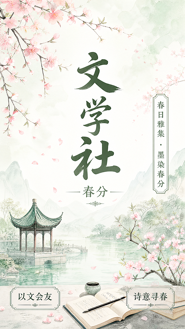 竖版电商海报 主标题“文学社”，副标题“春分”