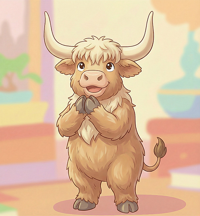 只要图中的小牛，把小牛动作改成拟人站立，动作要可爱喜人