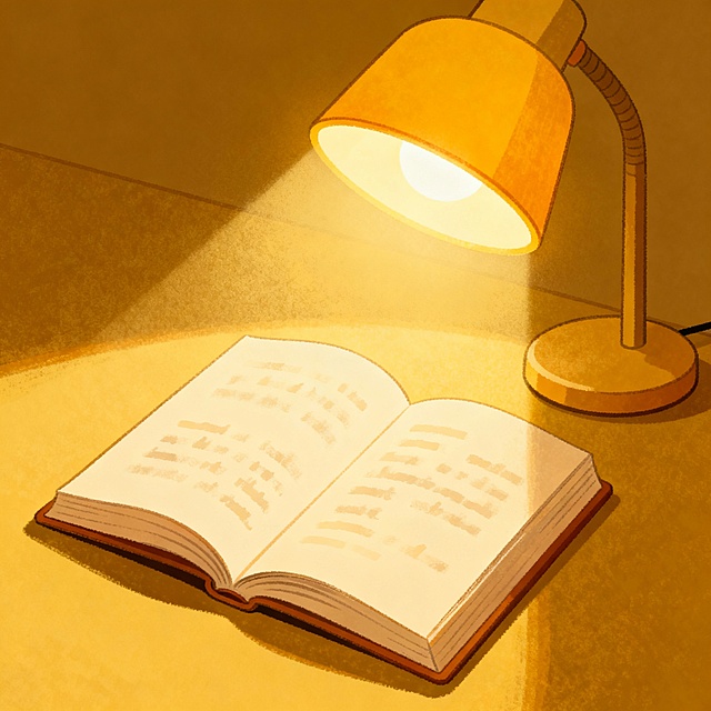 请设计账号头像：一盏台灯照着翻开的书页，插画风格