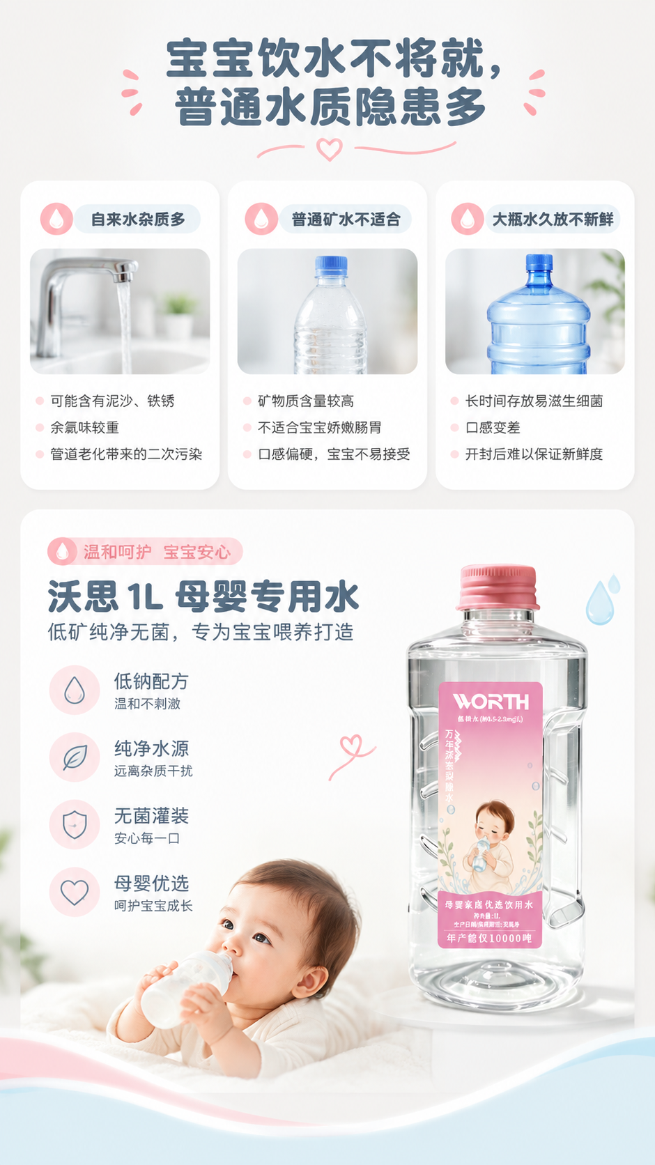 [商品] 使用【图1】沃思1L母婴专用水瓶；保留透明瓶身、粉色… - 图片创意预览
