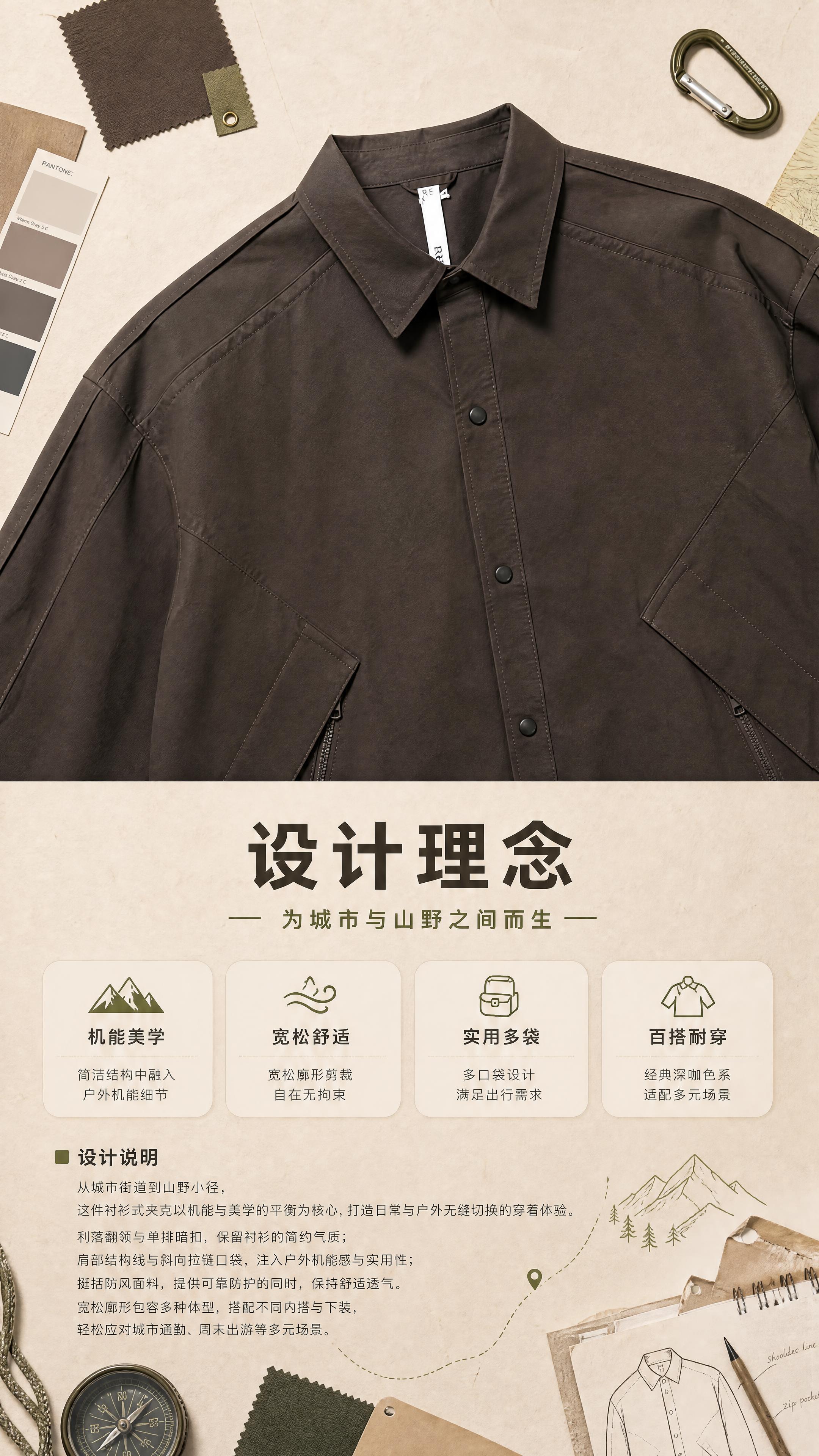 [商品] 使用【图1】深咖色翻领衬衫式夹克；商品处理：保留翻领… - 图片创意预览