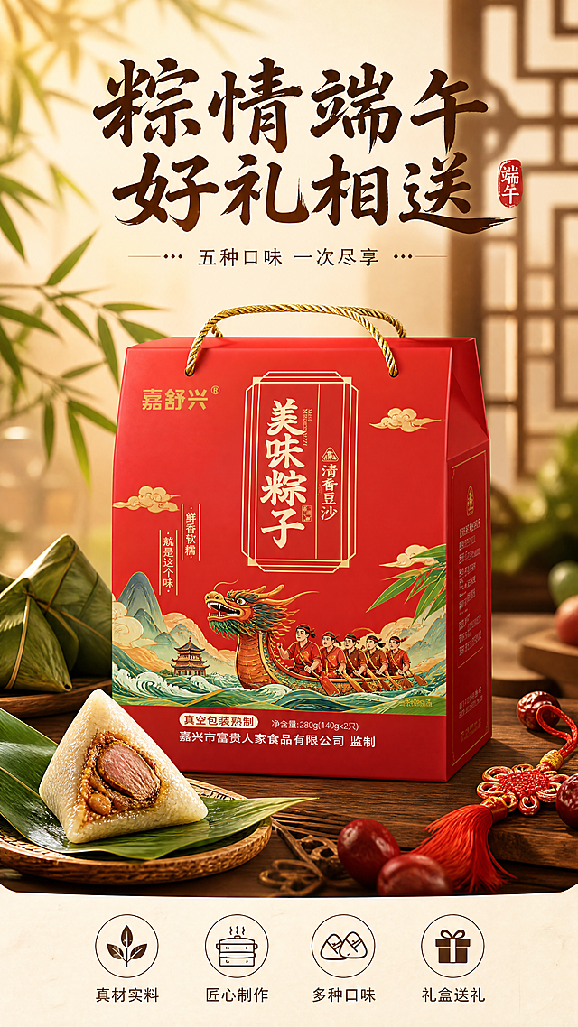 「图片1」「图片1」「图片1」「图片1」「图片1」「图片1」「图片1」「图片1」，生成一套详情页，商品名称为粽情端午礼盒，适配淘宝/天猫平台，单图比例为9:16，需求屏数为8张。