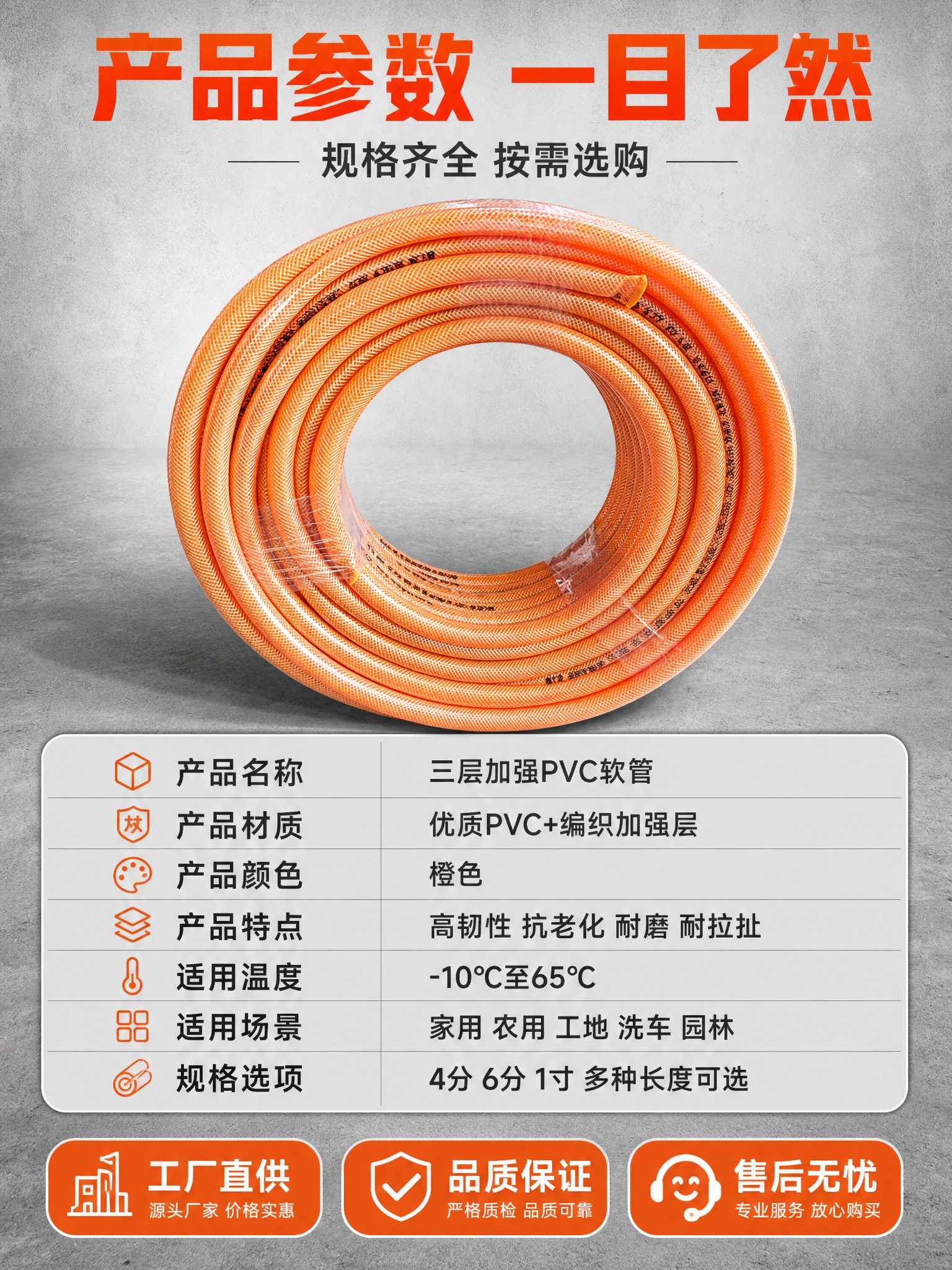[商品] 使用【图1】橙色三层编织PVC软管整卷；保留橙色外观… - 图片创意预览