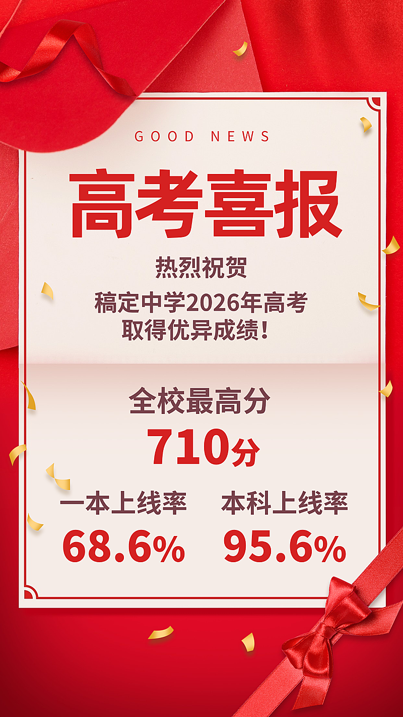 学校高考喜报宣传大字喜庆感全屏竖版海报