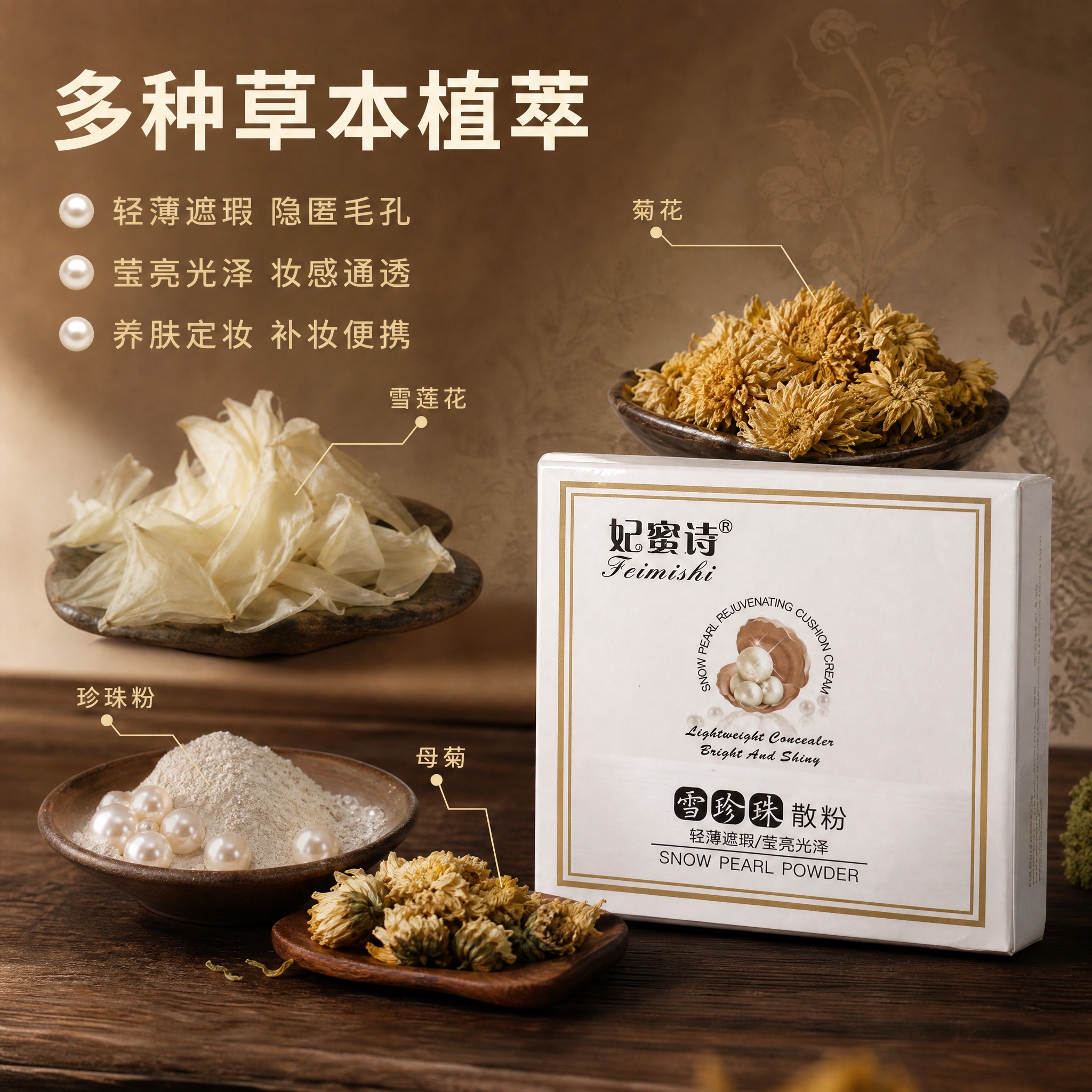 [主图-2] 核心功效成分解析，展示多种草本植萃成分与散粉功效… - 图片创意预览