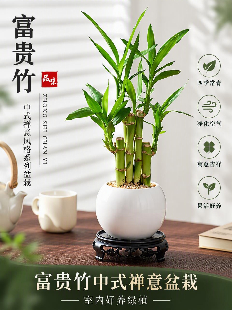 基于参考图生成淘宝天猫电商主图，3:4竖版比例，商品为富贵竹中… - 图片创意预览