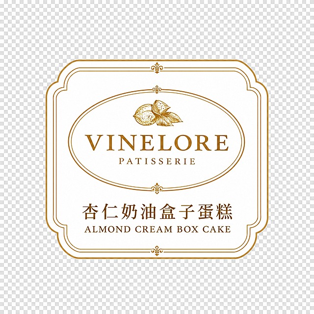 从这张图片中精准提取中间的方形产品标签，标签的形状、边框、文字内容、字体、颜色、图案、排版布局完全保持原样不变，一点都不能改动。标签背景为纯白色底，标签外的背景变为透明（去掉蛋糕、杏仁片、盒子等所有其他元素）。只保留完整的标签本身，高清无损，边缘清晰锐利，适合印刷使用。