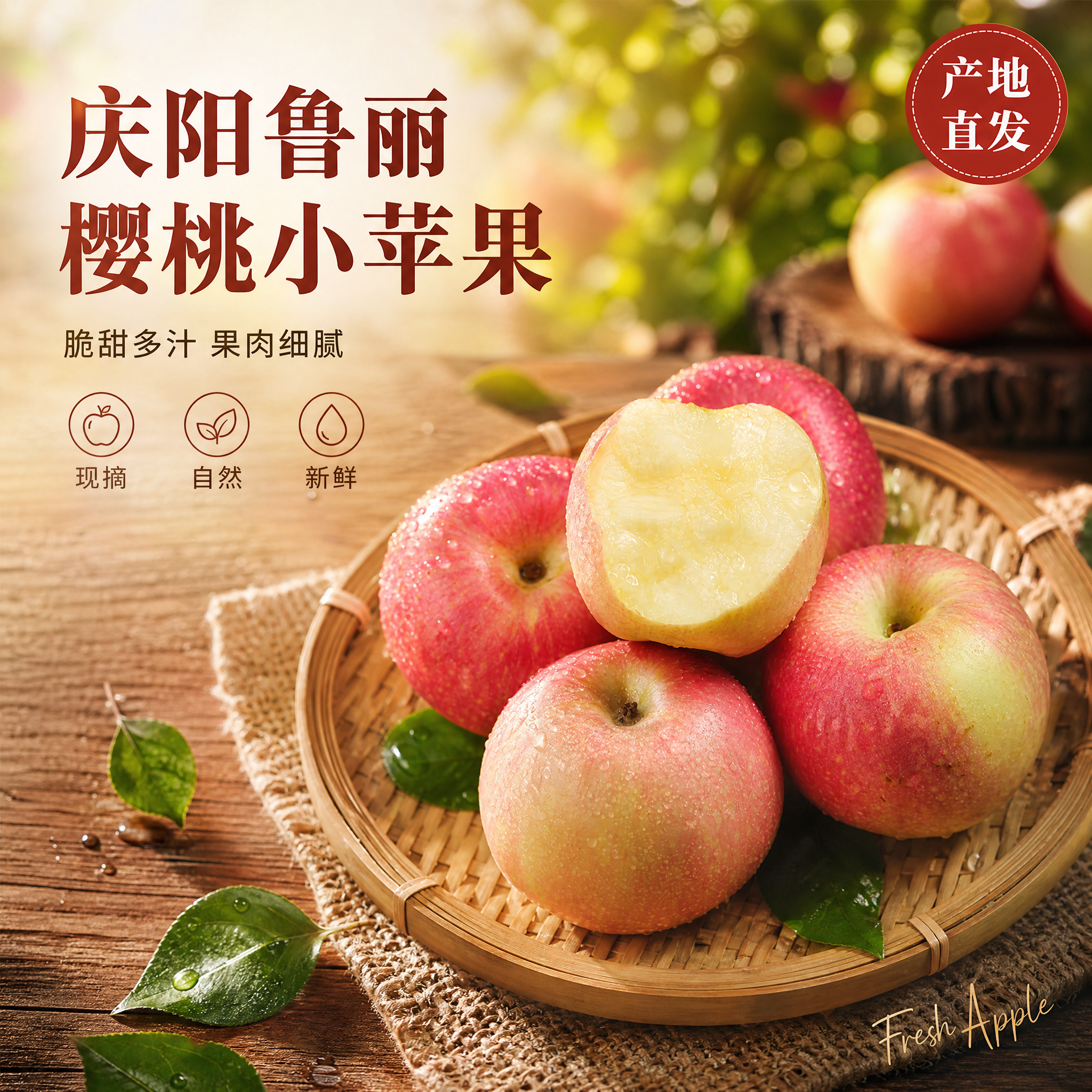 [单张主图] 庆阳鲁丽樱桃小苹果 高级氛围感主图 突出新鲜食欲… - 图片创意预览