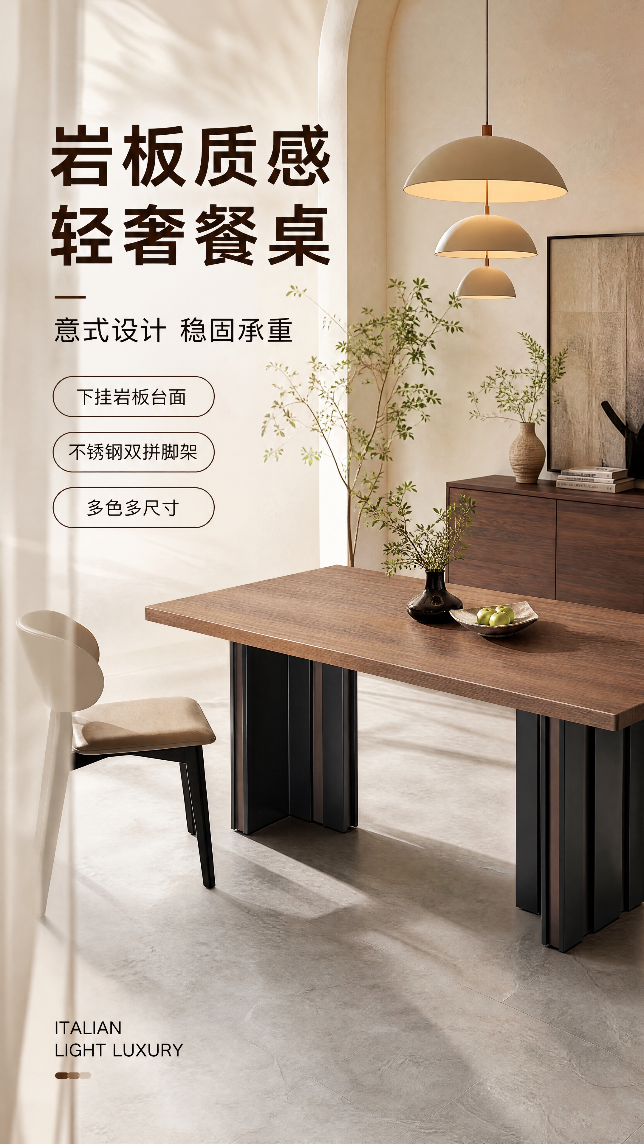 [第1张] 详情页头图-意式轻奢黑胡桃色岩板餐桌餐厅主视觉海报… - 图片创意预览