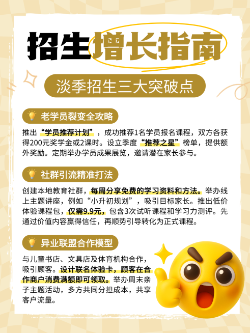 扁平风招生增长指南知识分享小红书配图预览效果