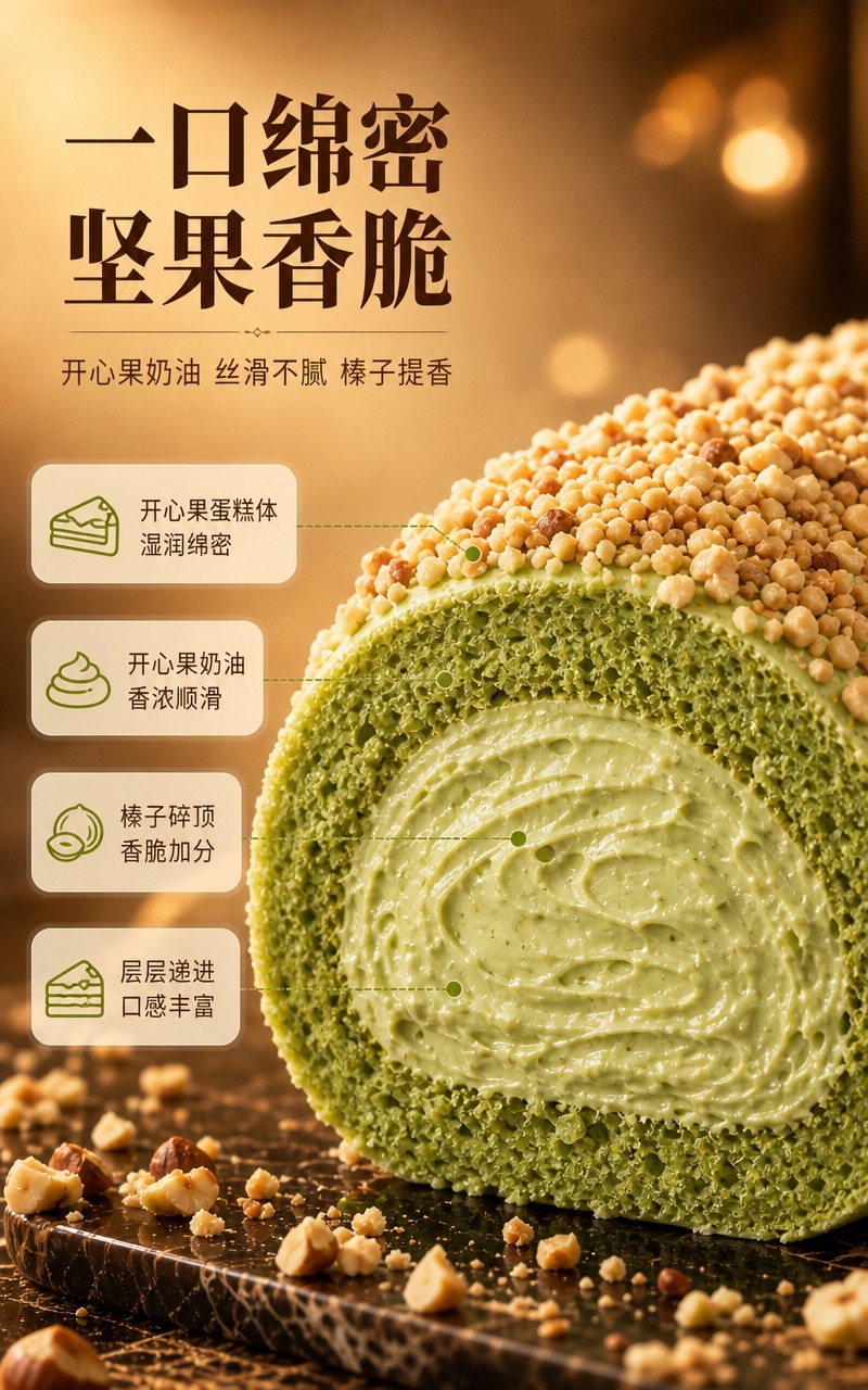 [商品] 使用【图1】开心果瑞士卷切面；保留开心果绿色蛋糕体层… - 图片创意预览