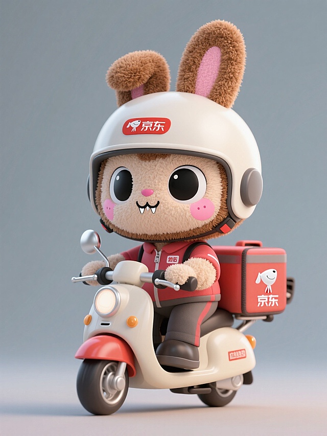 软3D风卡通兔子骑电动车，可爱拟人设计，萌趣十足。