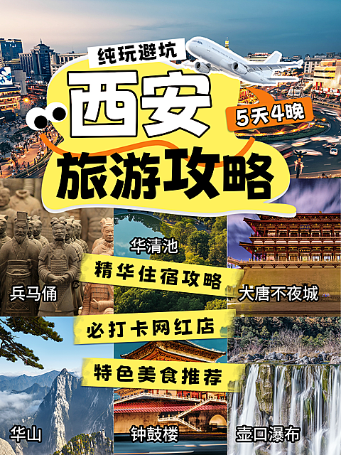 西安旅游出行攻略分享照片九宫格小红书封面