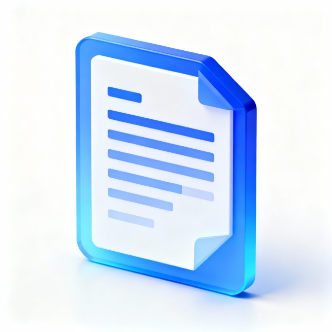 透明背景，立体图标，报关单形状，蓝色渐变，简洁几何，轻微阴影，高光效果，类似参考图的3D风格预览效果