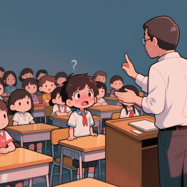 在课桌后面站着，且教室坐满其他学生，预览效果