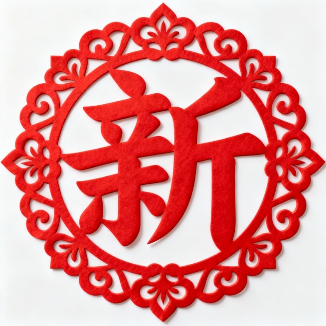 画面主体是“新”字，做红色剪纸预览效果