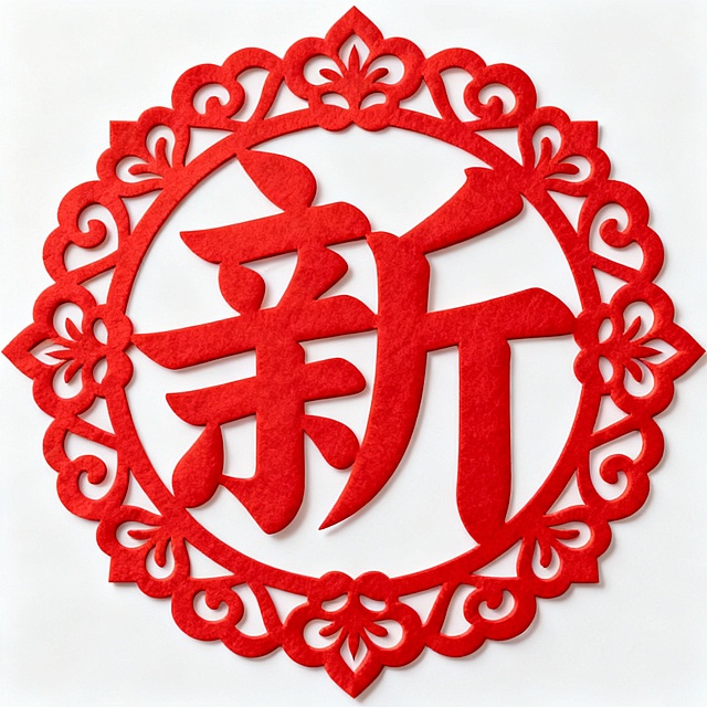 画面主体是“新”字，做红色剪纸