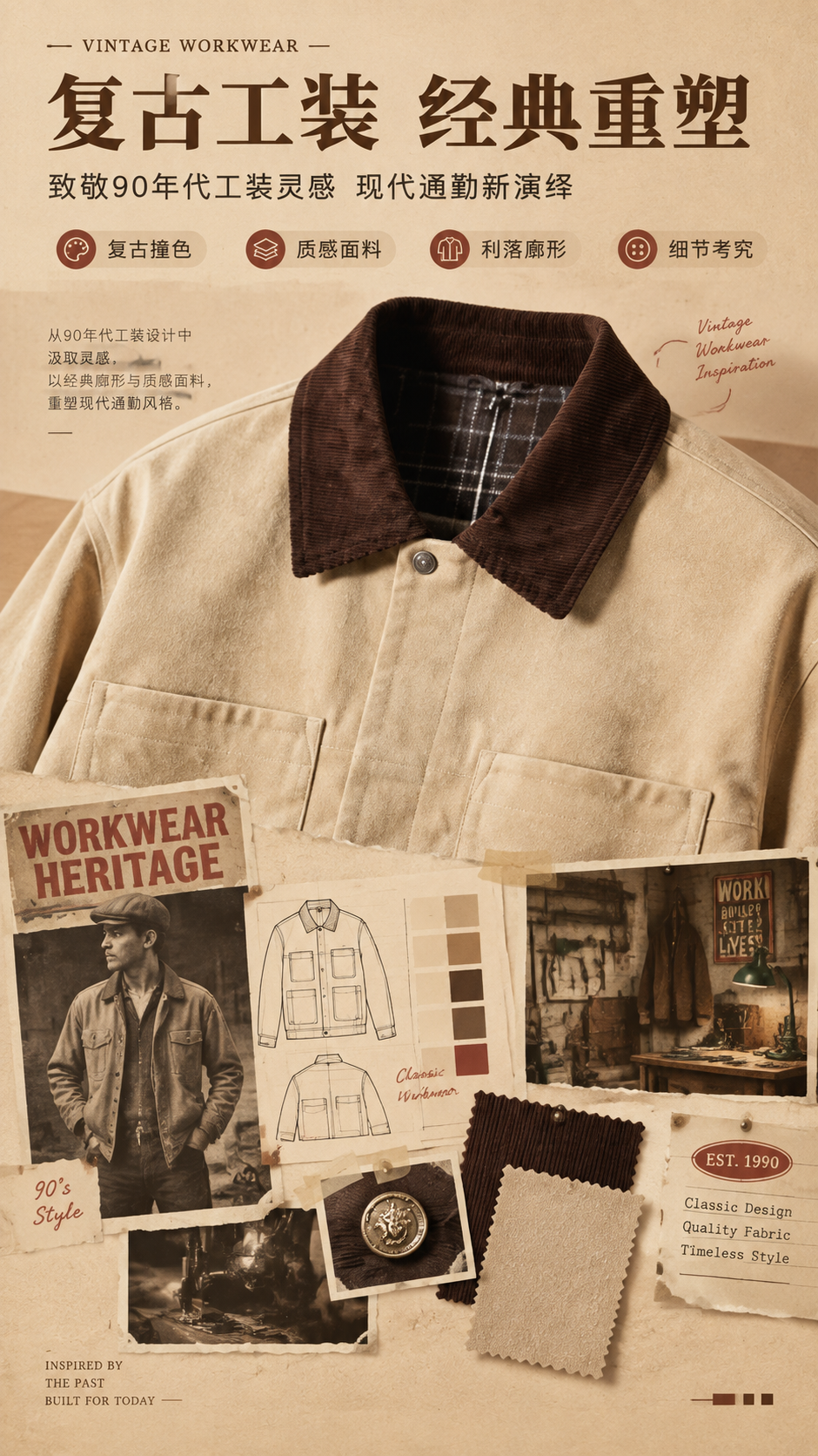 [商品] 使用【图1】卡其色灯芯绒领麂皮绒夹克；商品处理：保留… - 图片创意预览