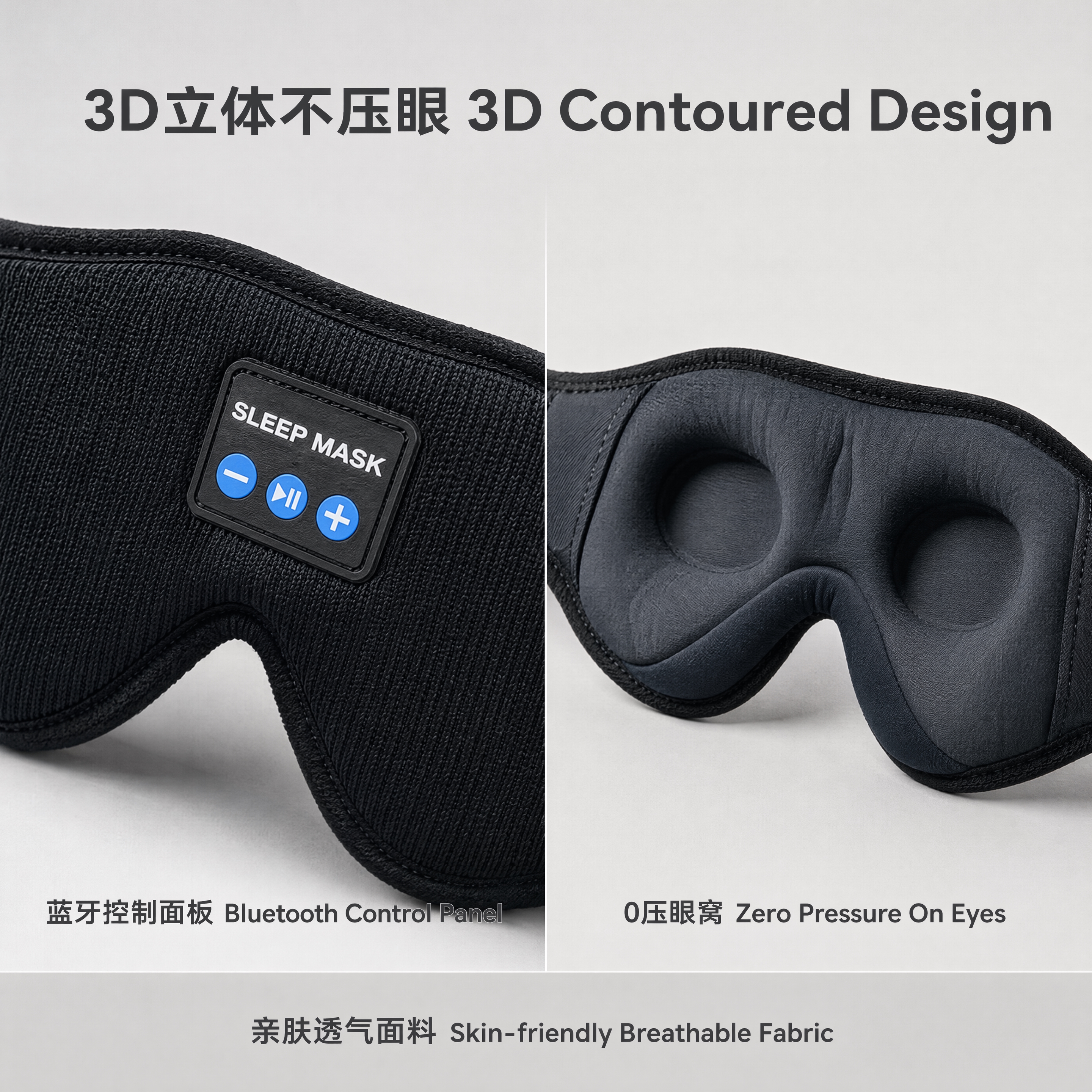 [主图-2] 蓝牙3D睡眠眼罩细节特写图，展示控制面板与3D立… - 图片创意预览