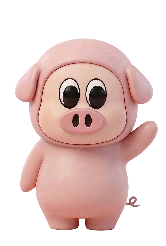 保持小猪整体形象和3D风格不变，将左手抬起做出挥手打招呼的姿势，右手保持自然下垂，背景不变