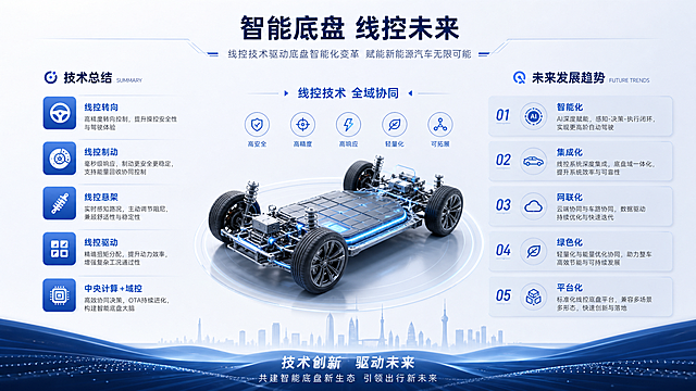 现代新能源汽车底盘新技术总结PPT尾页，智能底盘线控技术，未来发展趋势，简洁科技风