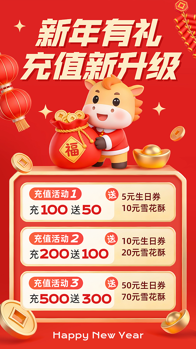 春节促销活动通用喜庆感竖版海报