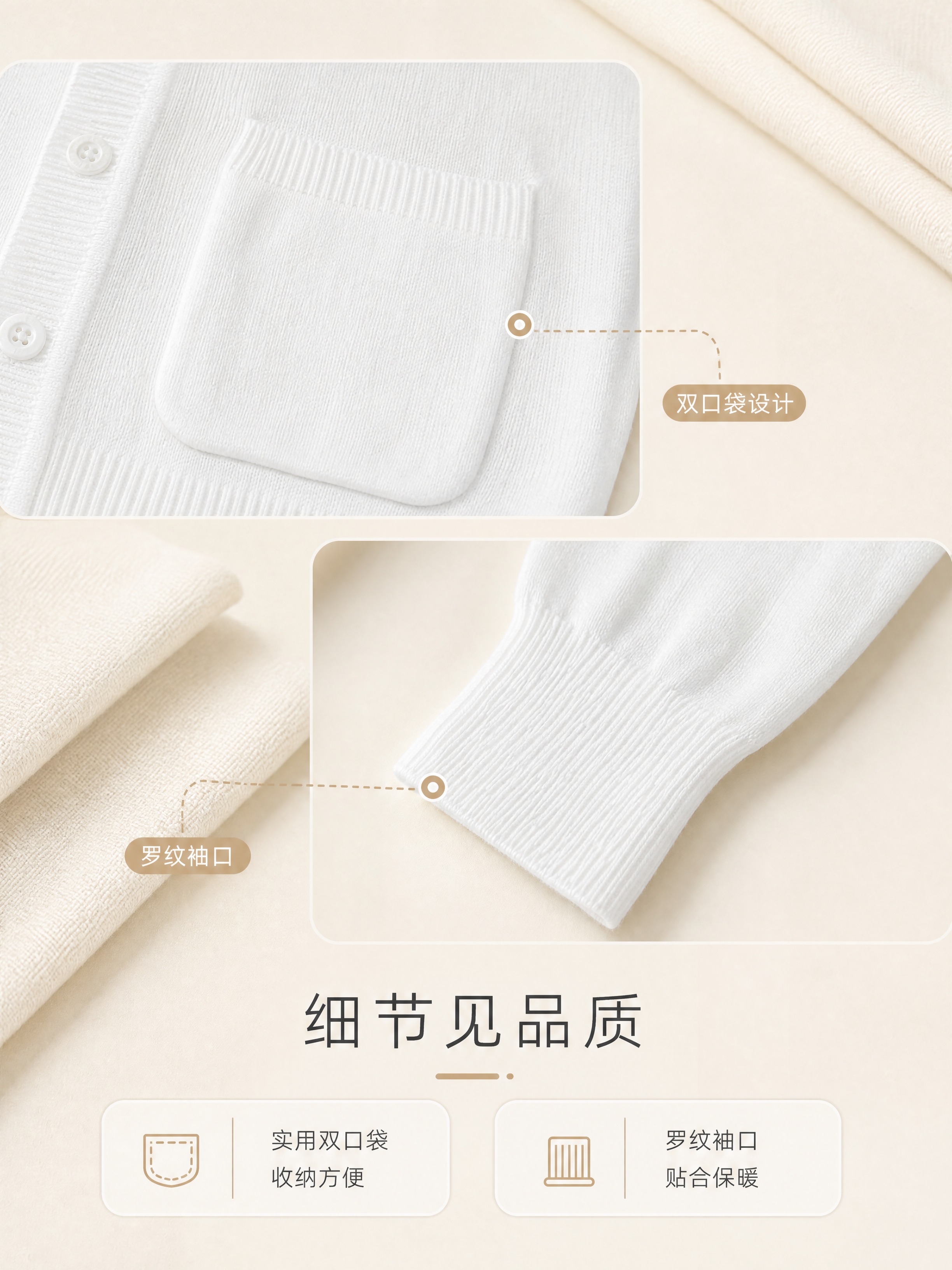 [商品] 使用【图1】白色V领针织开衫毛衣；商品处理：保留双贴… - 图片创意预览