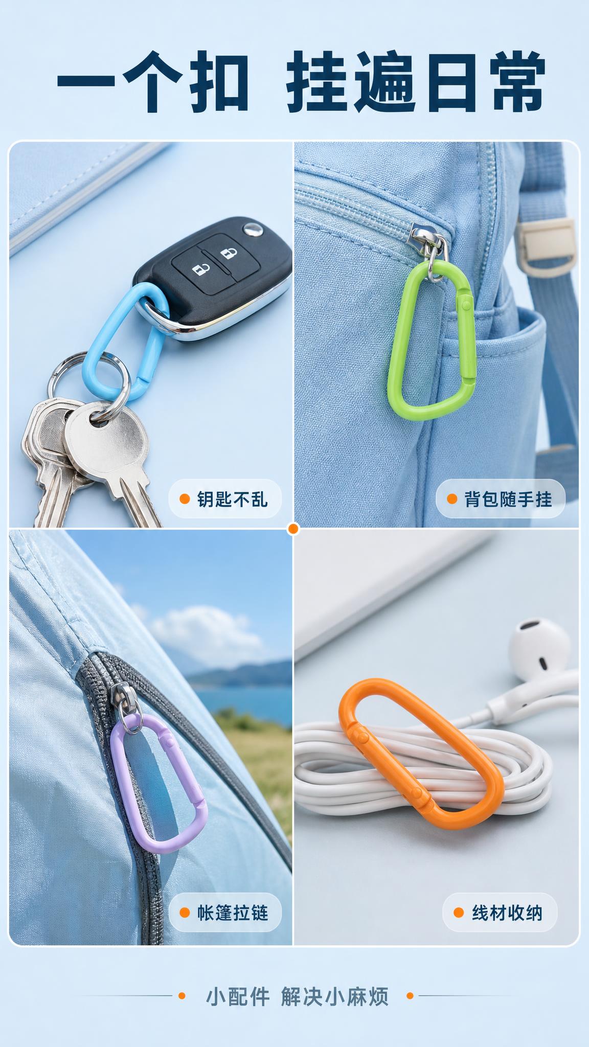 [商品] 使用【图7】【图4】中多色D形扣用于四个场景：天蓝挂… - 图片创意预览