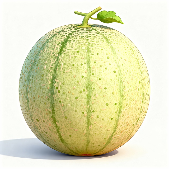 帮我画 一颗3D绘画风，写实的哈密瓜,白色底色，清晰，带点颗粒感，卡通感，点状，不要叶子， 居中只要一个