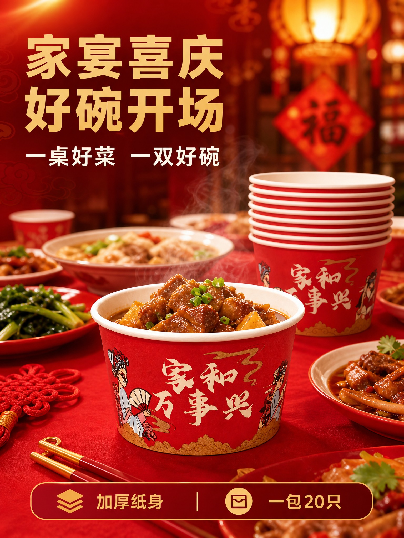 [商品] 使用【图1】【图4】中的 家和万事兴加厚纸碗：保留红… - 图片创意预览