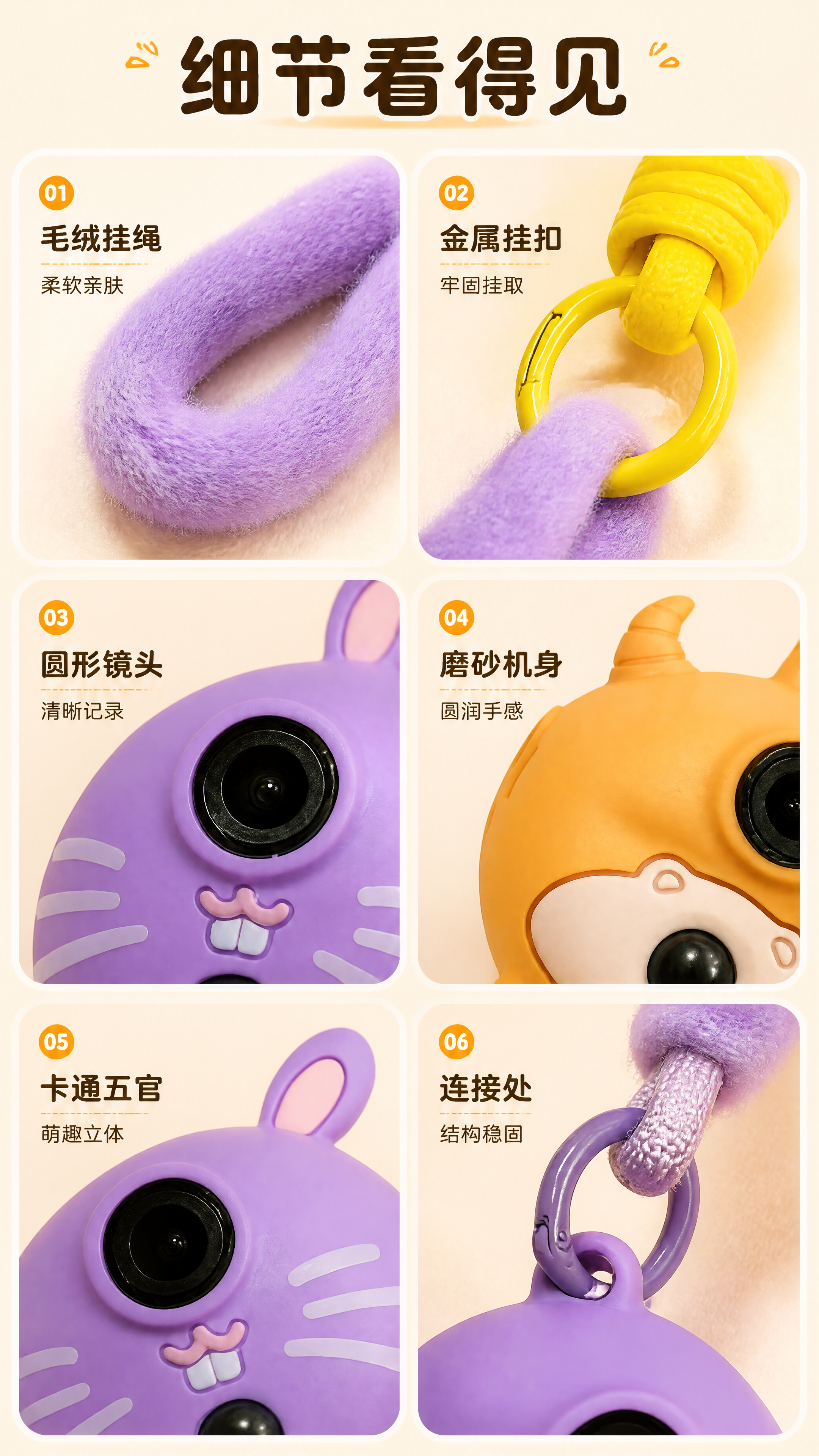 [商品] 使用【图1】中两款卡通挂式儿童记录仪的局部结构：紫色… - 图片创意预览