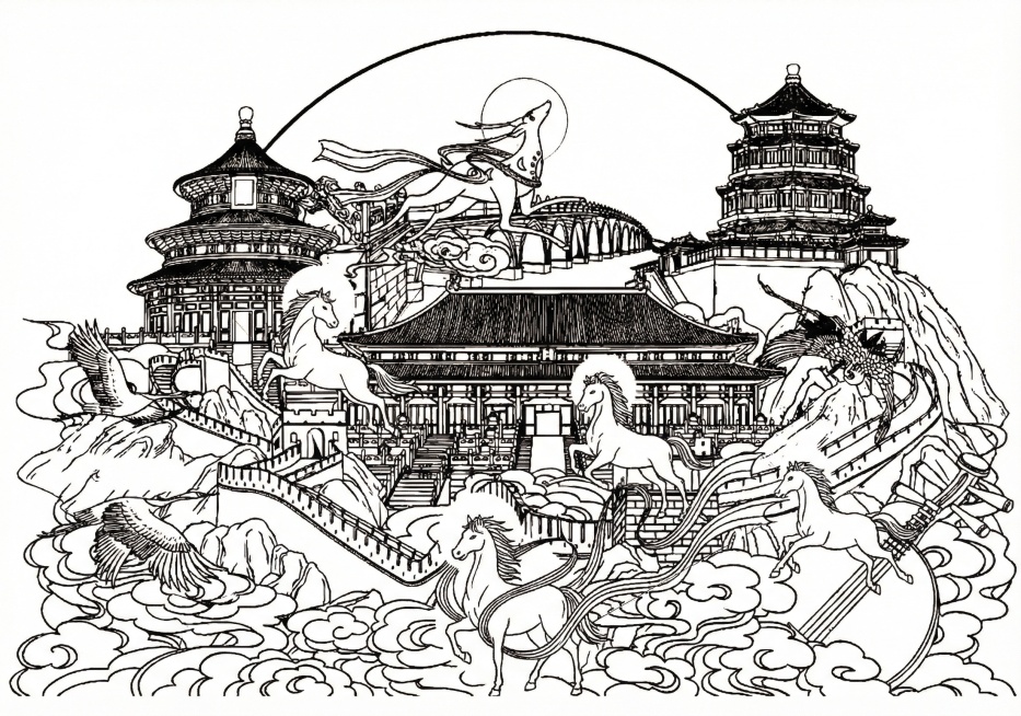 帮我将这张线稿图中的鹿东换成马预览效果