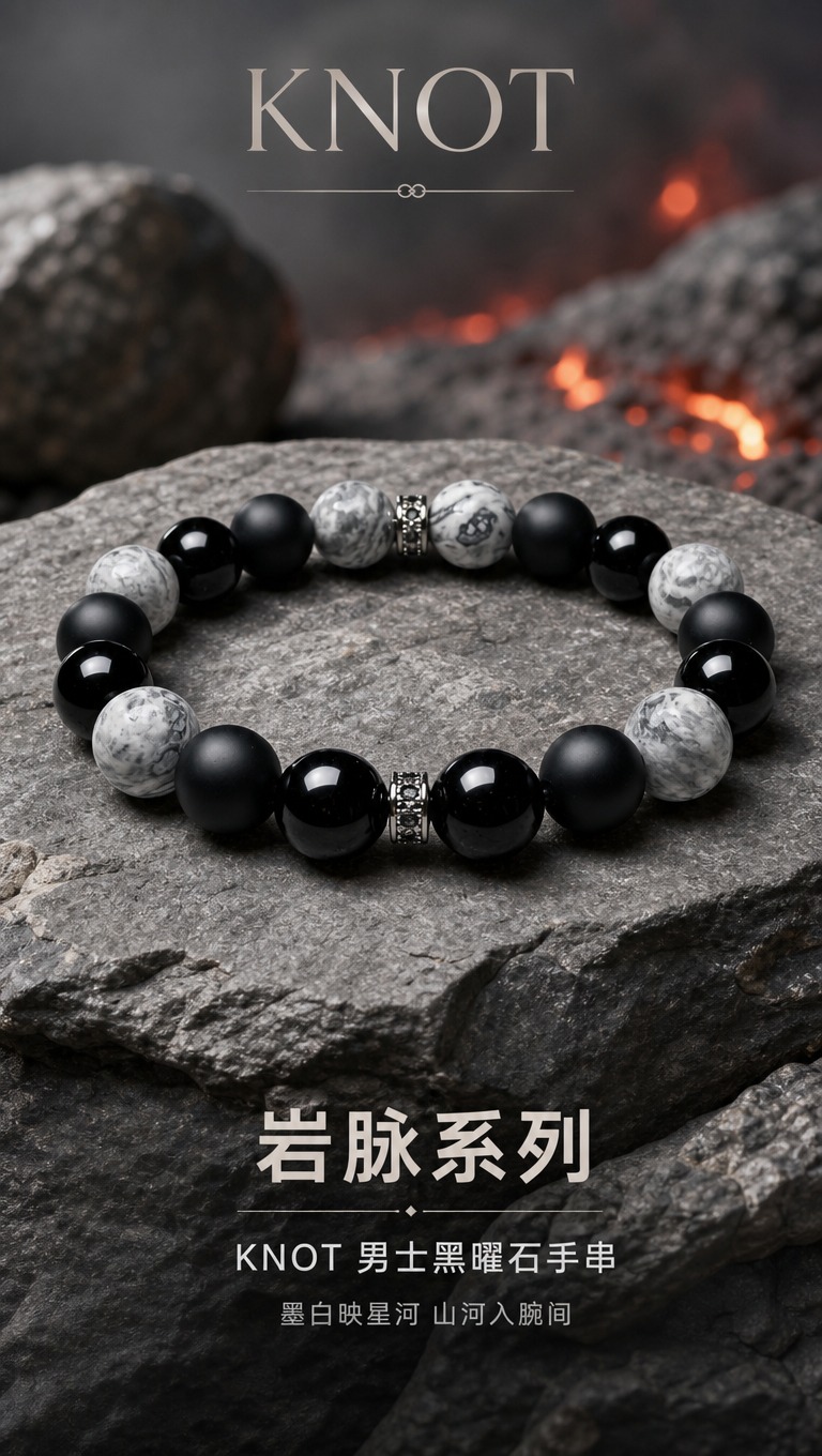 [商品] 使用【图5】和【图6】男士黑曜石地图石手串作为唯一产… - 图片创意预览
