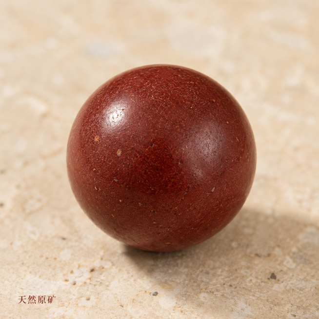 [主图-2] 朱砂圆珠手串材质细节展示主图。
[氛围风格] 新中式质感特写，简约高级。
[画质] 商业微距摄影，细节清晰，材质质感真实，画面干净高级。
[元素] 手串单颗圆珠朱砂纹理微距特写，展示天然预览效果
