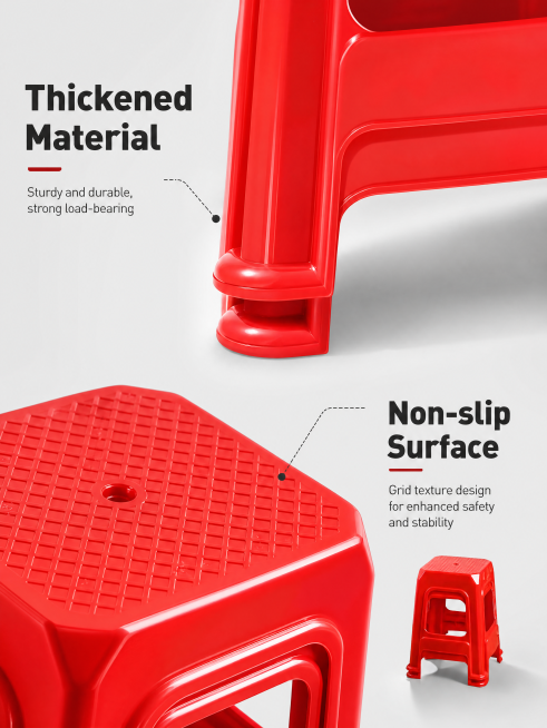 [Main Image-3] Red plastic stool material detail display. [Atmosphere Style] High-end home style, co预览效果